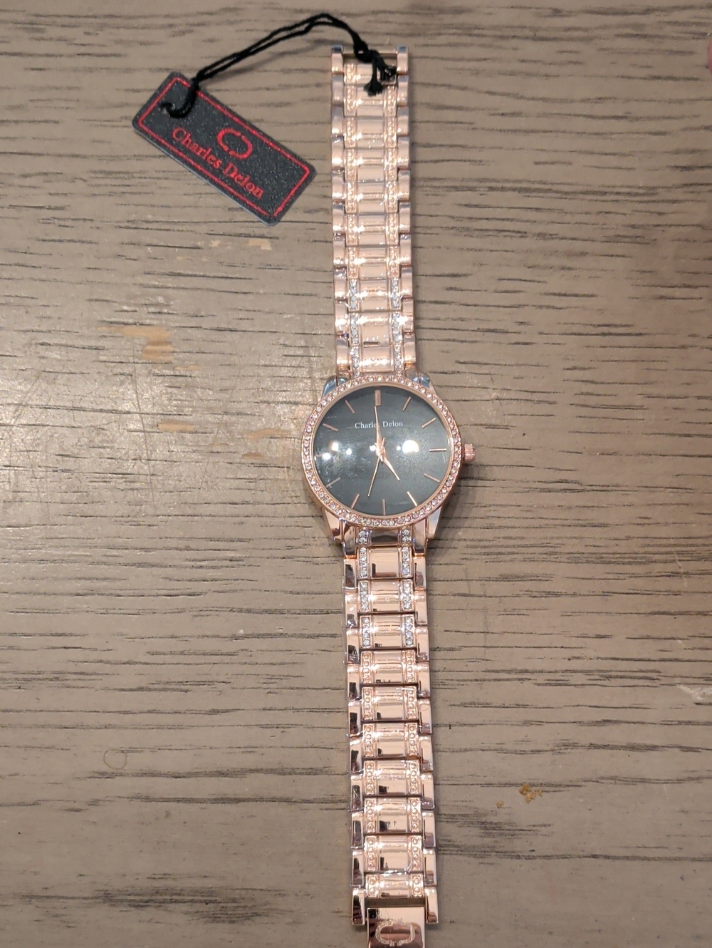 Charles Delon Rose Gold Women's Crystal Accent Watch - Black Dial